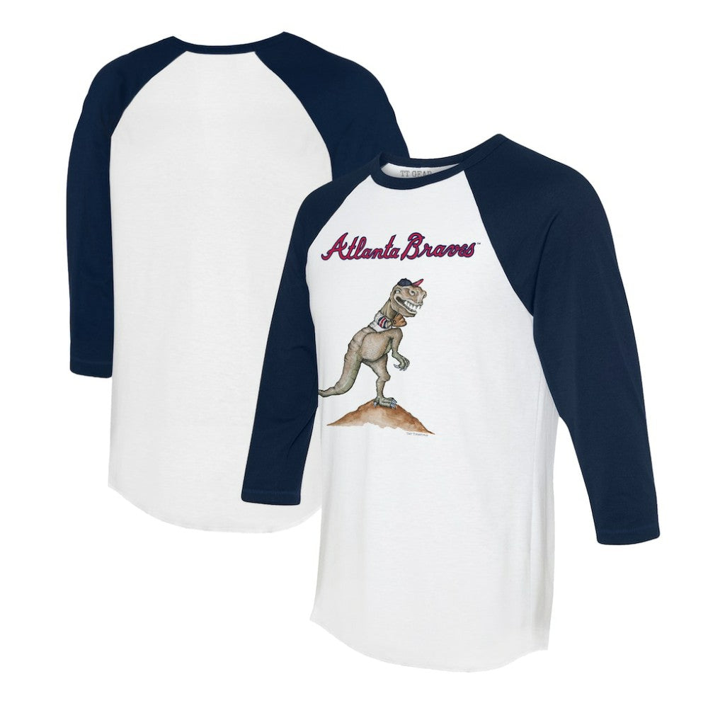 Atlanta Braves Tiny Turnip Unisex TT Rex 3/4-Sleeve Raglan T-Shirt - White/Navy - MLB on Sale