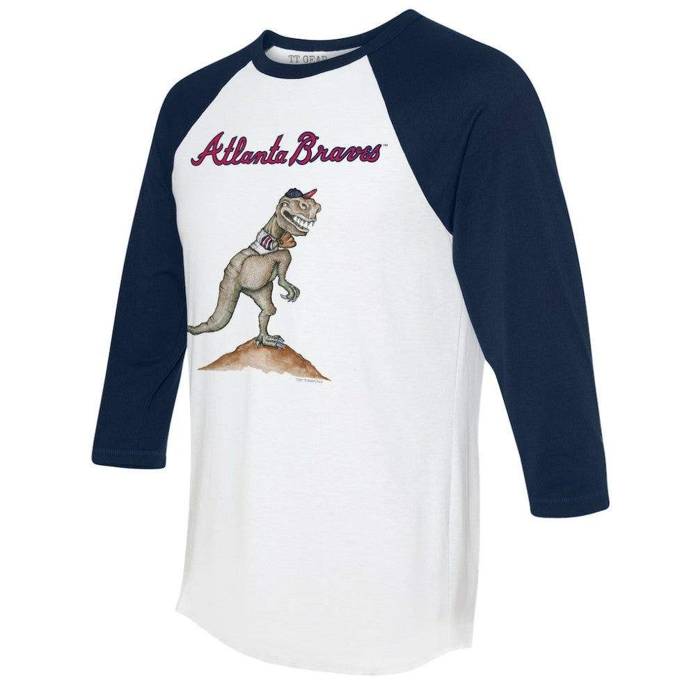 Atlanta Braves Tiny Turnip Unisex TT Rex 3/4-Sleeve Raglan T-Shirt - White/Navy - MLB on Sale