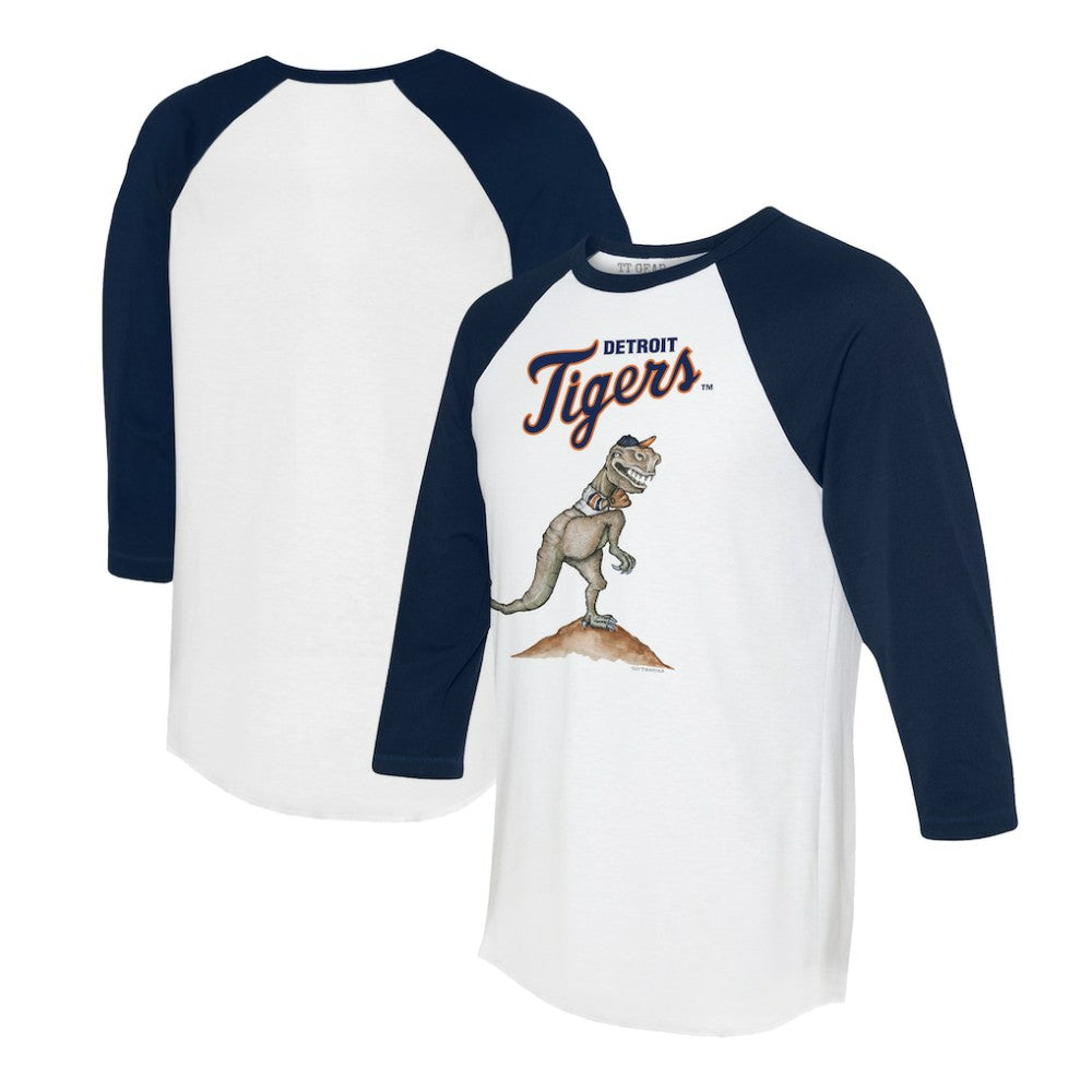 Detroit Tigers Tiny Turnip Unisex TT Rex 3/4-Sleeve Raglan T-Shirt - White/Navy - MLB Lifestyle