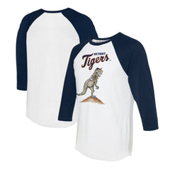 Detroit Tigers Tiny Turnip Unisex TT Rex 3/4-Sleeve Raglan T-Shirt - White/Navy - MLB Lifestyle