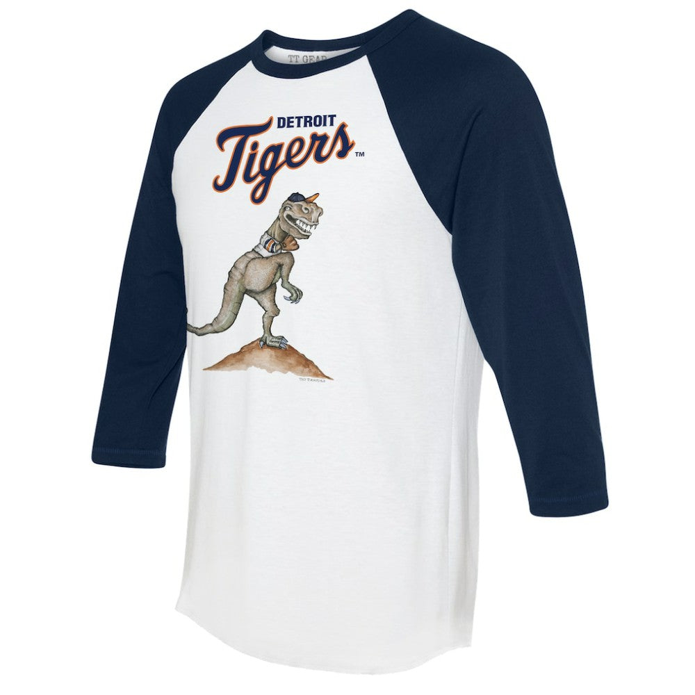 Detroit Tigers Tiny Turnip Unisex TT Rex 3/4-Sleeve Raglan T-Shirt - White/Navy - MLB Lifestyle