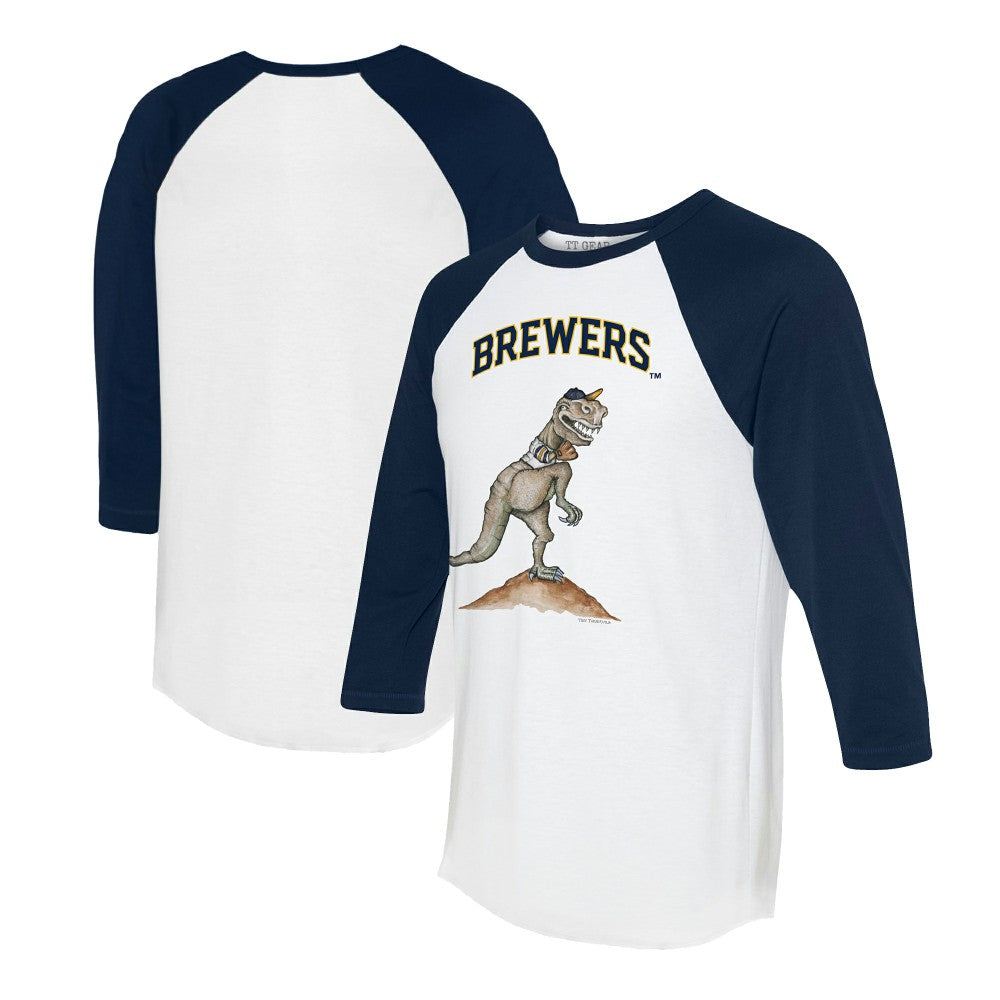Milwaukee Brewers Tiny Turnip Unisex TT Rex 3/4-Sleeve Raglan T-Shirt - White/Navy - MLB Online