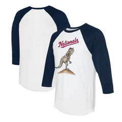 Washington Nationals Tiny Turnip Unisex TT Rex 3/4-Sleeve Raglan T-Shirt - White/Navy - MLB Discount