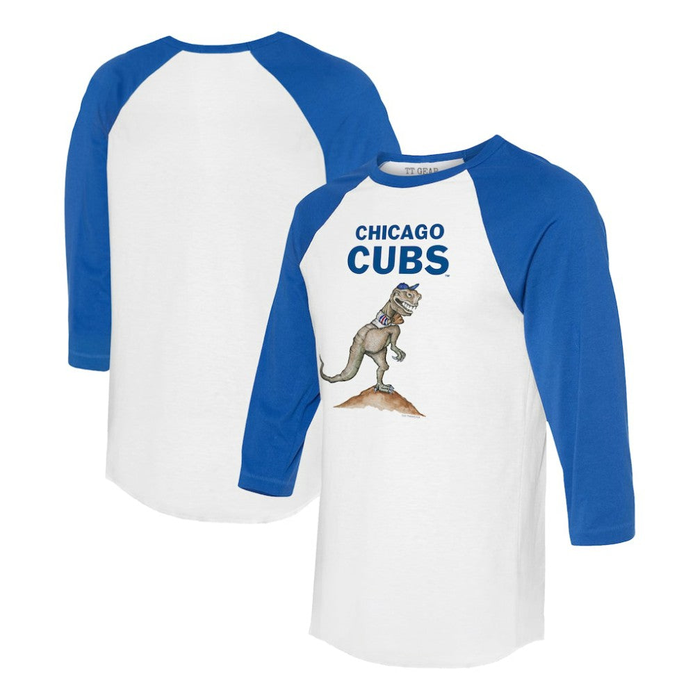 Chicago Cubs Tiny Turnip Unisex TT Rex 3/4-Sleeve Raglan T-Shirt - White/Royal - MLB Lifestyle