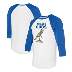 Chicago Cubs Tiny Turnip Unisex TT Rex 3/4-Sleeve Raglan T-Shirt - White/Royal - MLB Lifestyle