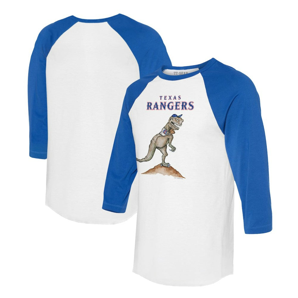 Texas Rangers Tiny Turnip Unisex TT Rex 3/4-Sleeve Raglan T-Shirt - White/Royal - MLB Online
