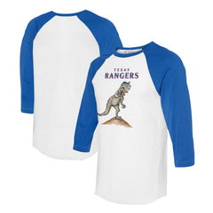 Texas Rangers Tiny Turnip Unisex TT Rex 3/4-Sleeve Raglan T-Shirt - White/Royal - MLB Online
