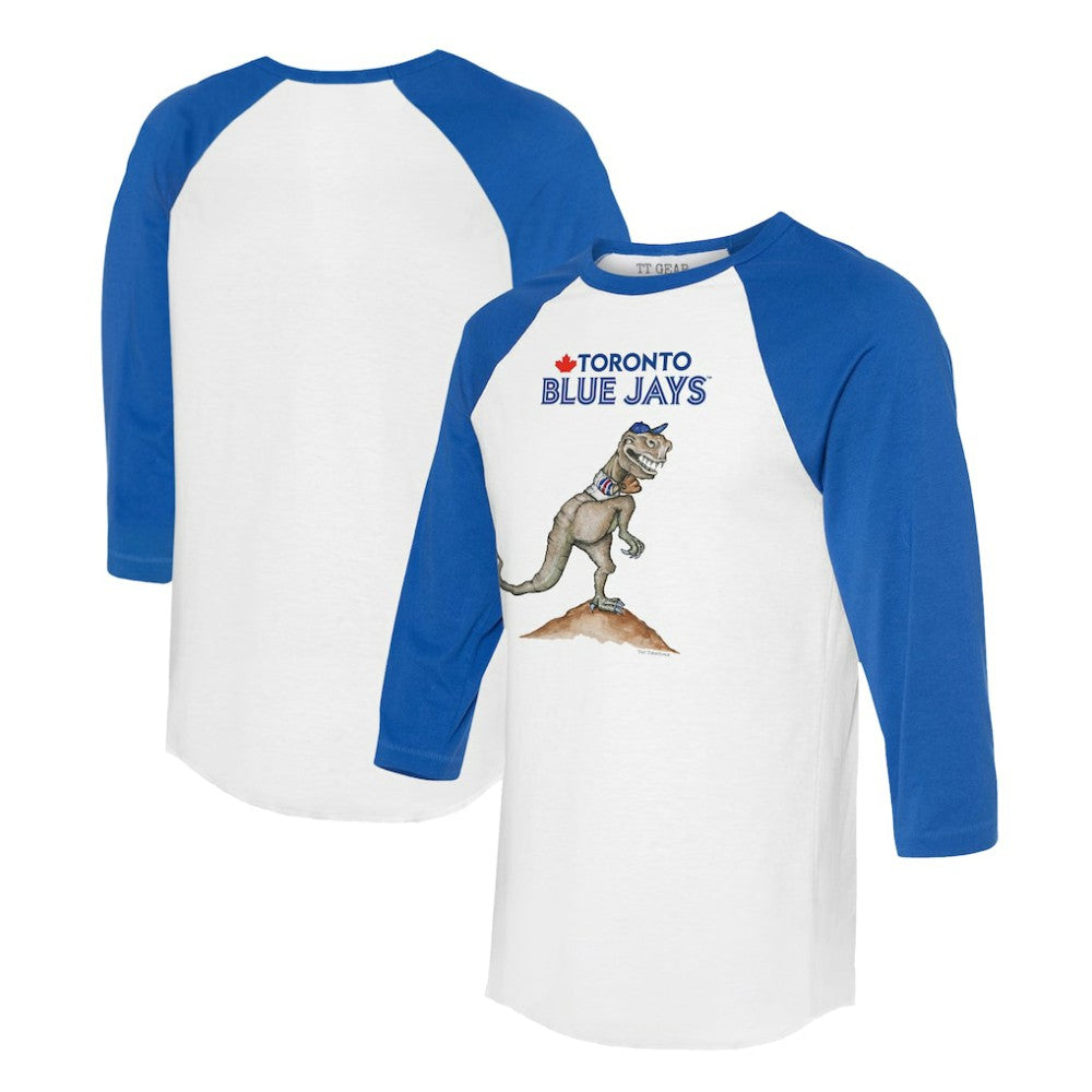 Toronto Blue Jays Tiny Turnip Unisex TT Rex 3/4-Sleeve Raglan T-Shirt - White/Royal - MLB Online