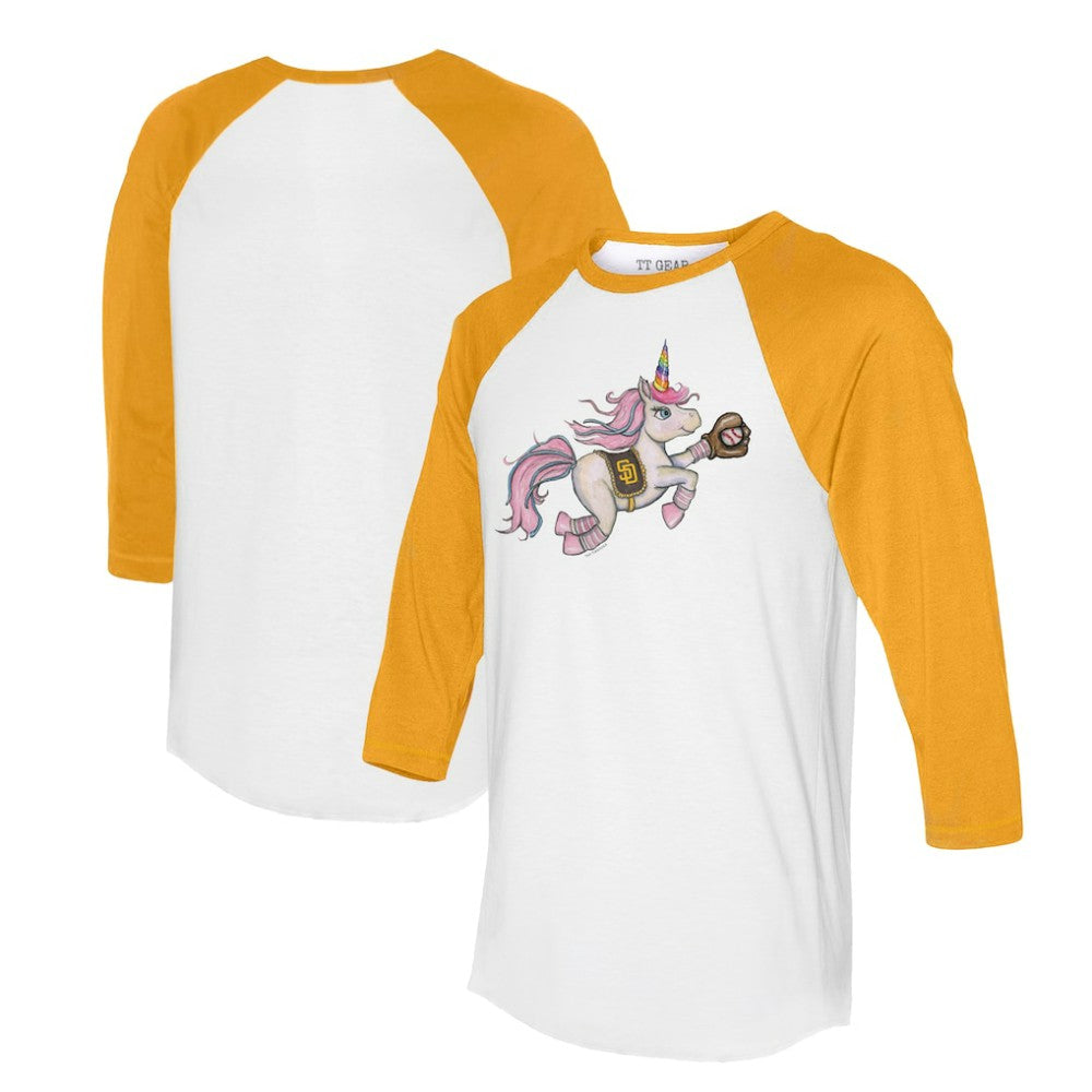 San Diego Padres Tiny Turnip Unisex Unicorn 3/4-Sleeve Raglan T-Shirt - White/Gold - MLB Online