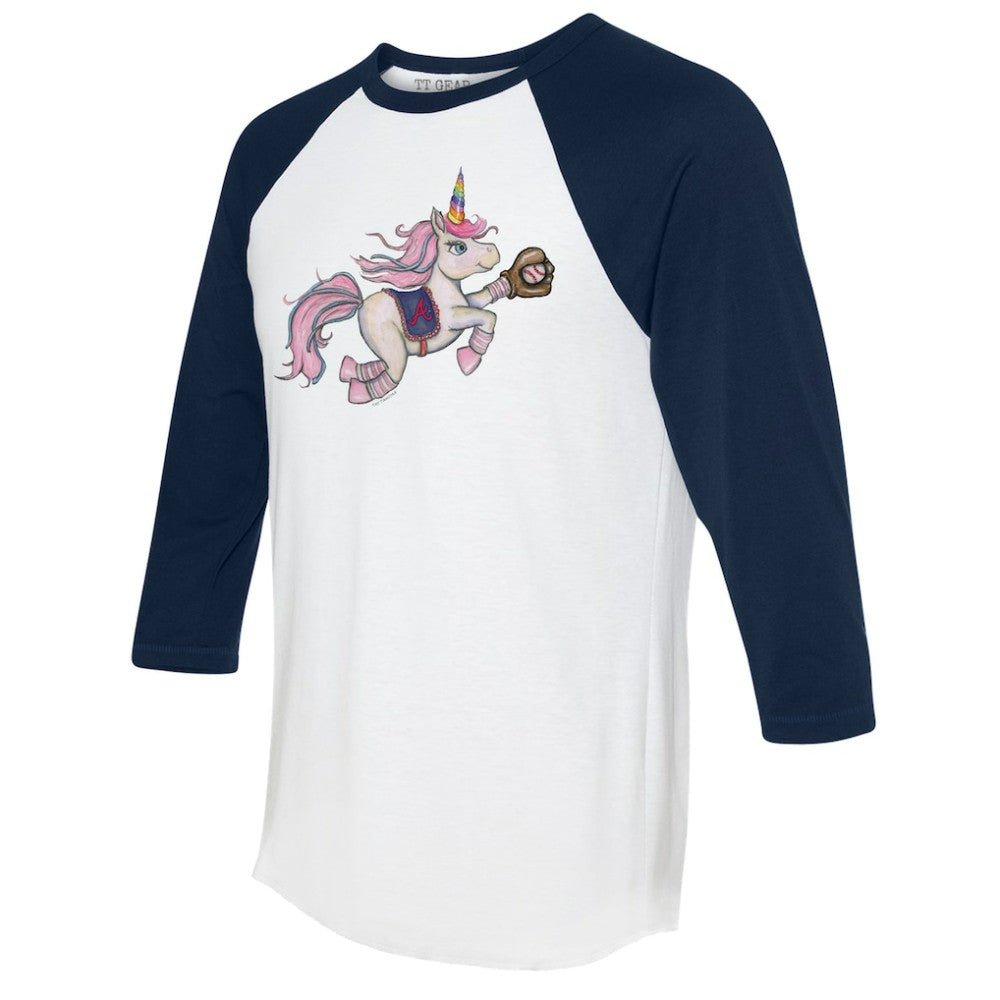 Atlanta Braves Tiny Turnip Unisex Unicorn 3/4-Sleeve Raglan T-Shirt - White/Navy - MLB Lifestyle