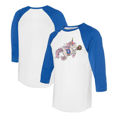 Texas Rangers Tiny Turnip Unisex Unicorn 3/4-Sleeve Raglan T-Shirt - White/Royal - MLB Discount