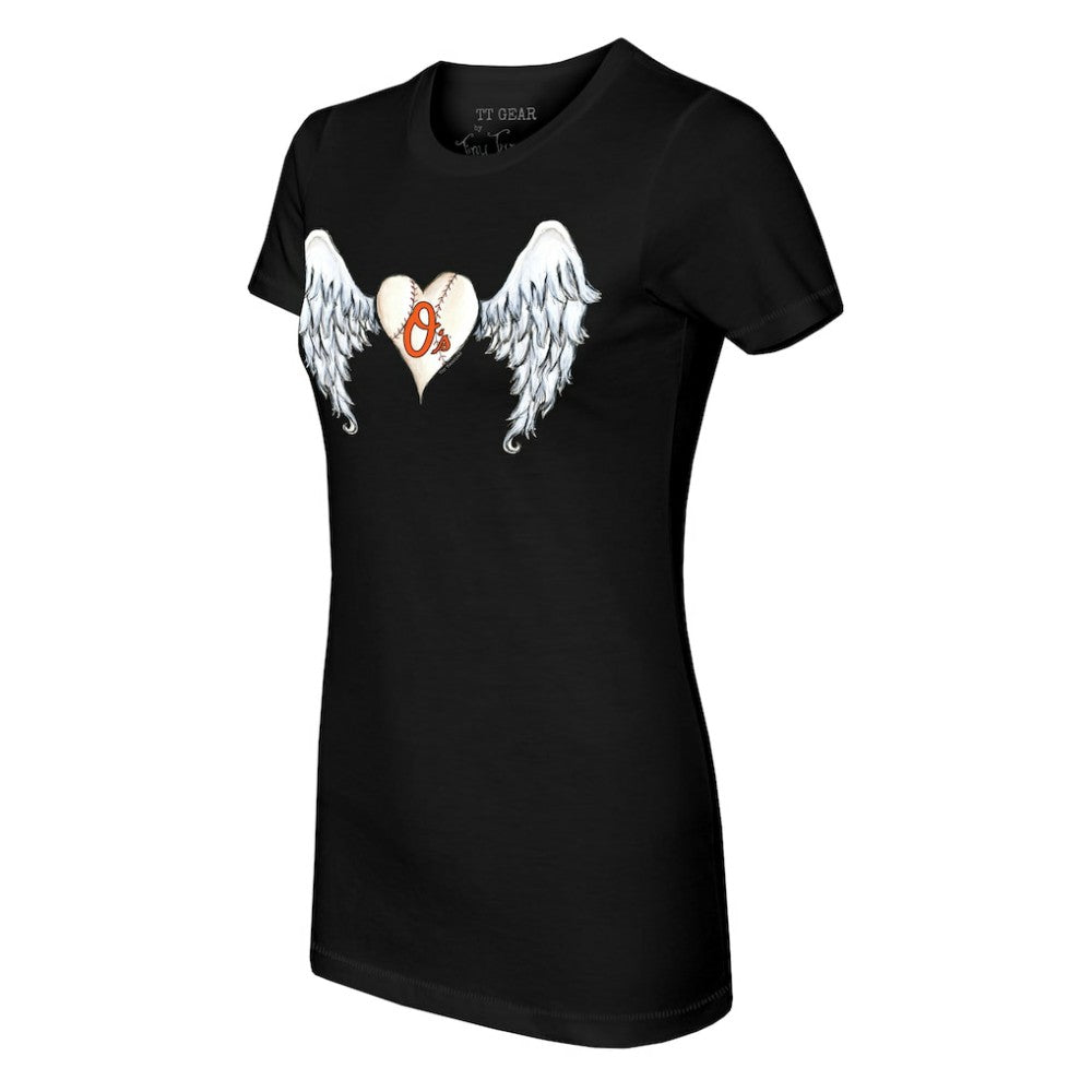 Baltimore Orioles Tiny Turnip Women's Angel Wings T-Shirt - Black - MLB Discount