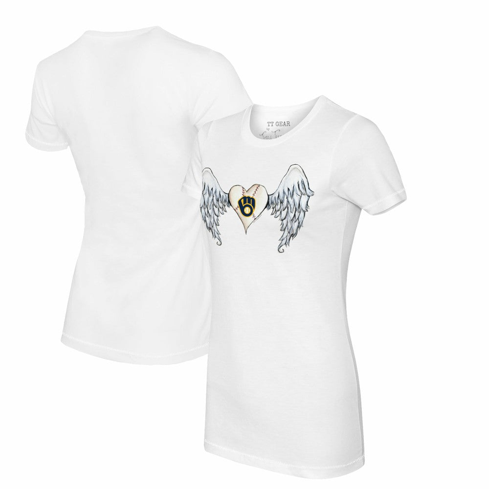 Milwaukee Brewers Tiny Turnip Women's Angel Wings T-Shirt - White - MLB Sale