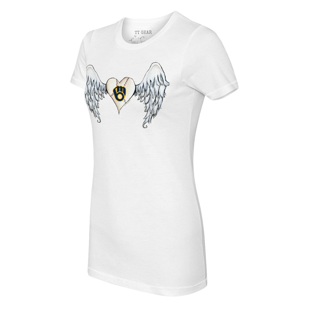 Milwaukee Brewers Tiny Turnip Women's Angel Wings T-Shirt - White - MLB Sale