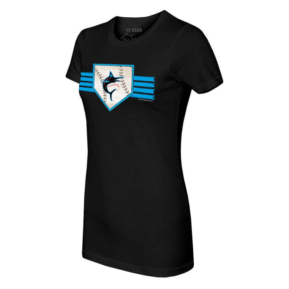 Miami Marlins Tiny Turnip Women's Base Stripe T-Shirt - Black - MLB Sale