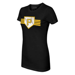 Pittsburgh Pirates Tiny Turnip Women's Base Stripe T-Shirt - Black - MLB Discount