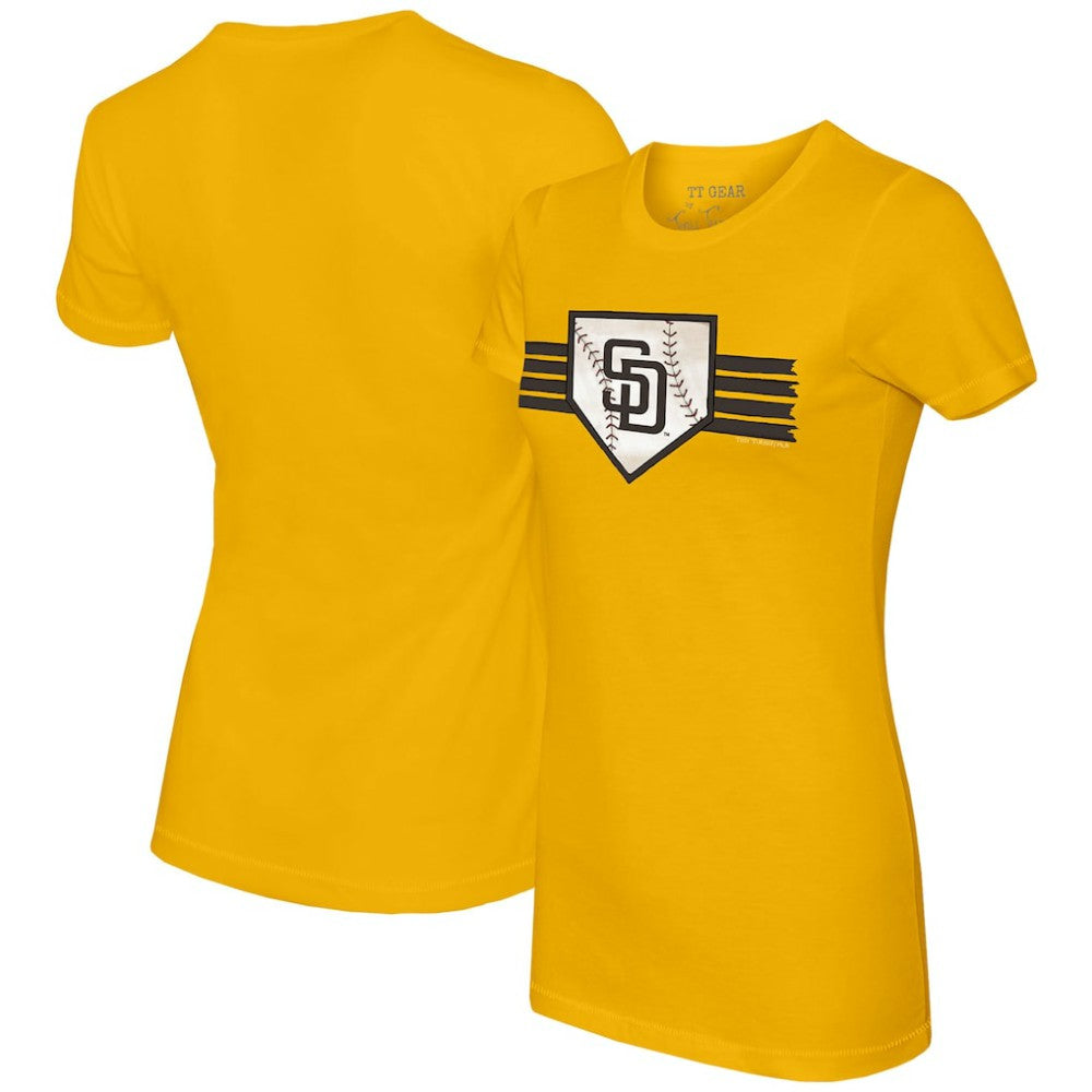 San Diego Padres Tiny Turnip Women's Base Stripe T-Shirt - Gold - MLB Sale