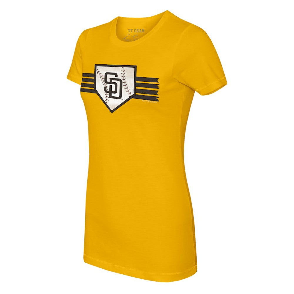 San Diego Padres Tiny Turnip Women's Base Stripe T-Shirt - Gold - MLB Sale