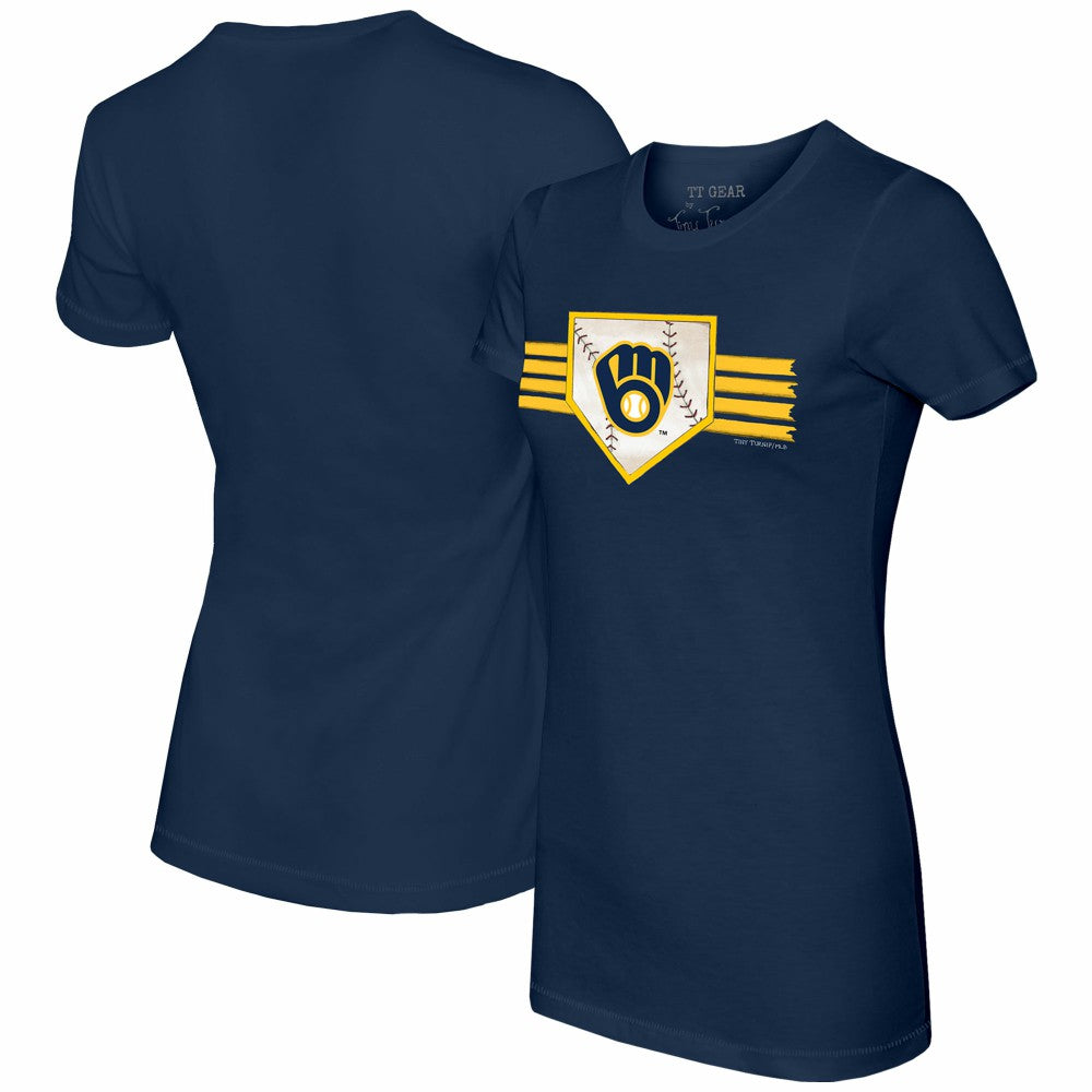 Milwaukee Brewers Tiny Turnip Women's Base Stripe T-Shirt - Navy - MLB Lifestyle