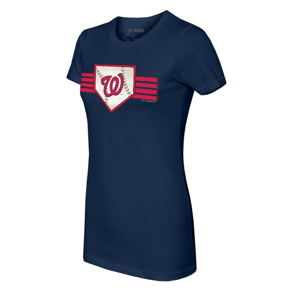Washington Nationals Tiny Turnip Women's Base Stripe T-Shirt - Navy - MLB on Sale