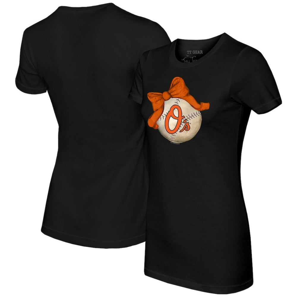Baltimore Orioles Tiny Turnip Women's Baseball Bow T-Shirt - Black - MLB on Sale