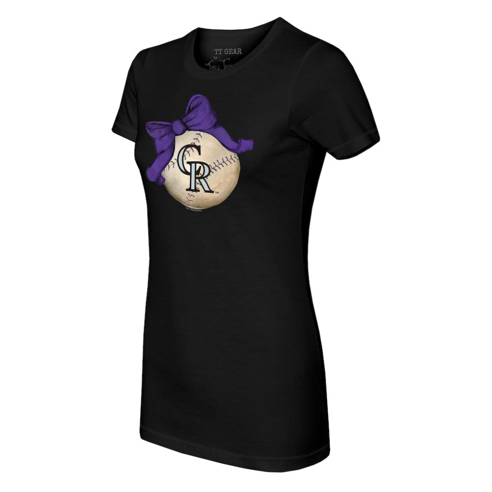 Colorado Rockies Tiny Turnip Women's Baseball Bow T-Shirt - Black - MLB Sale