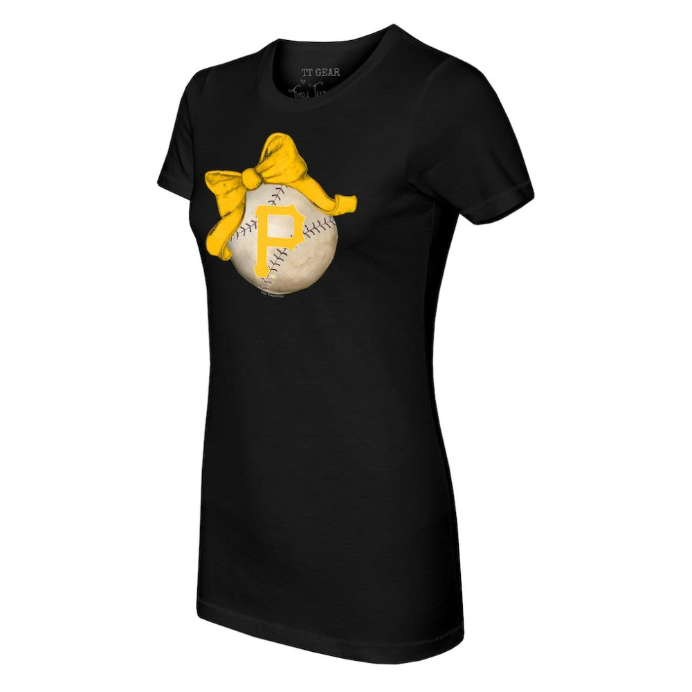 Pittsburgh Pirates Tiny Turnip Women's Baseball Bow T-Shirt - Black - MLB Sale