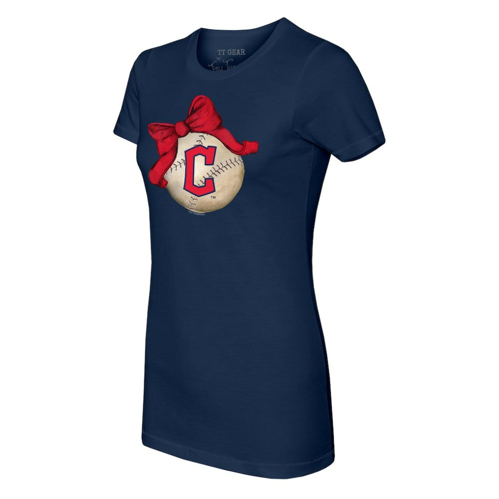 Cleveland Guardians Tiny Turnip Women's Baseball Bow T-Shirt - Navy - MLB on Sale