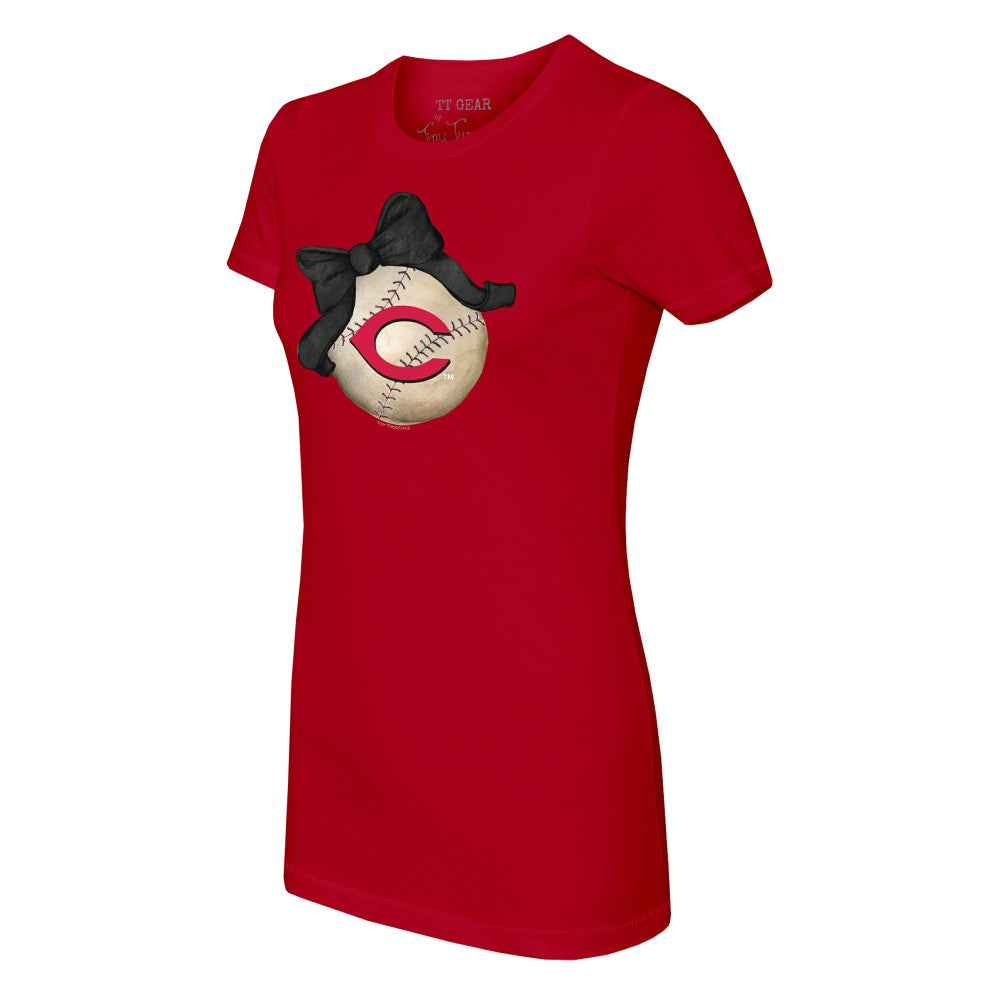Cincinnati Reds Tiny Turnip Women's Baseball Bow T-Shirt - Red - MLB Lifestyle