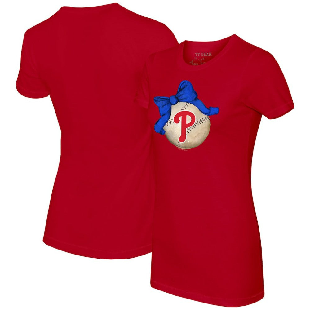 Philadelphia Phillies Tiny Turnip Women's Baseball Bow T-Shirt - Red - MLB on Sale
