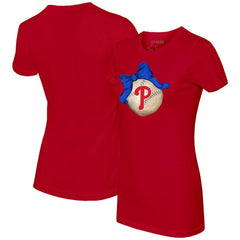 Philadelphia Phillies Tiny Turnip Women's Baseball Bow T-Shirt - Red - MLB on Sale