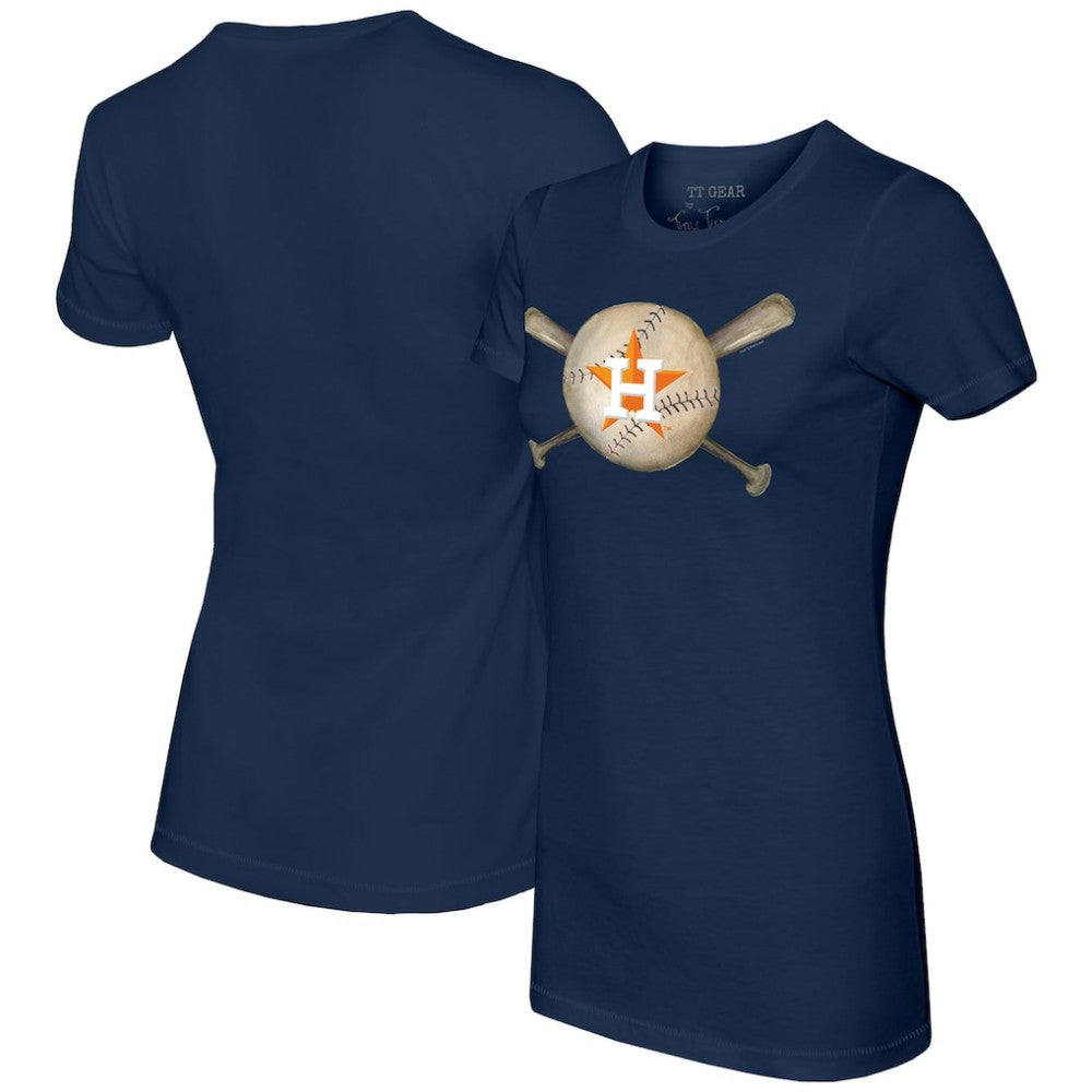 Houston Astros Tiny Turnip Women's Baseball Cross Bats T-Shirt - Navy - MLB Sale
