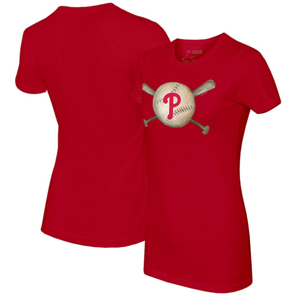 Philadelphia Phillies Tiny Turnip Women's Baseball Cross Bats T-Shirt - Red - MLB Lifestyle