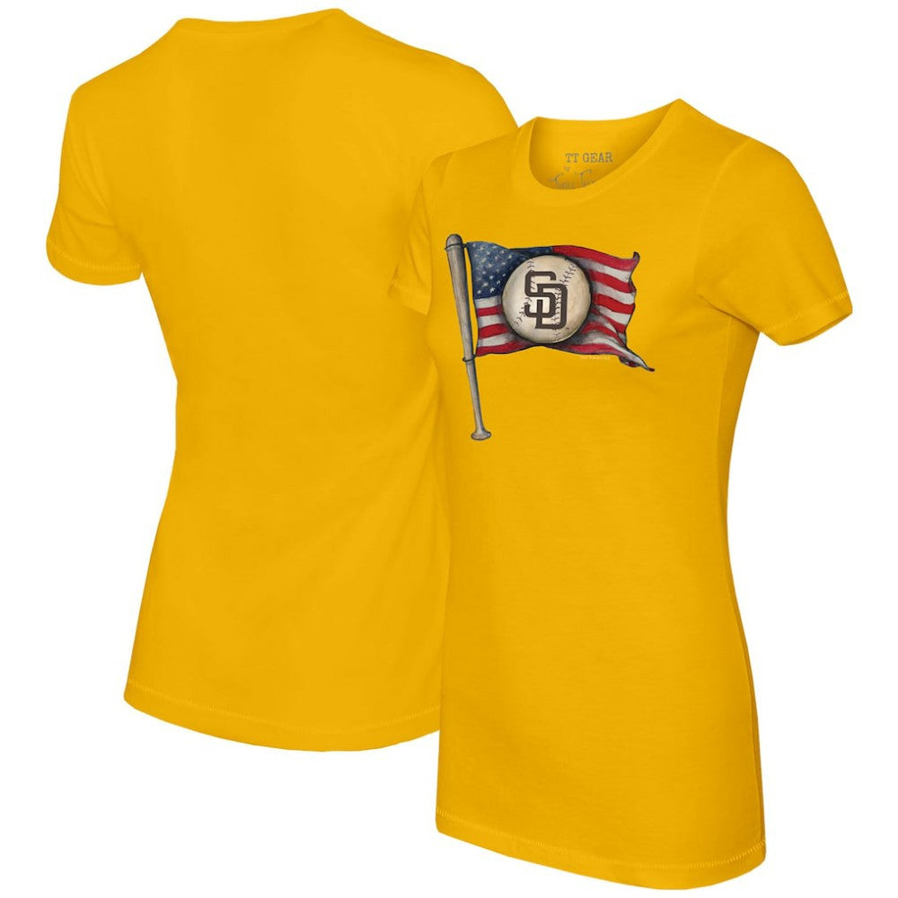 San Diego Padres Tiny Turnip Women's Baseball Flag T-Shirt - Gold - MLB on Sale