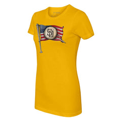 San Diego Padres Tiny Turnip Women's Baseball Flag T-Shirt - Gold - MLB on Sale