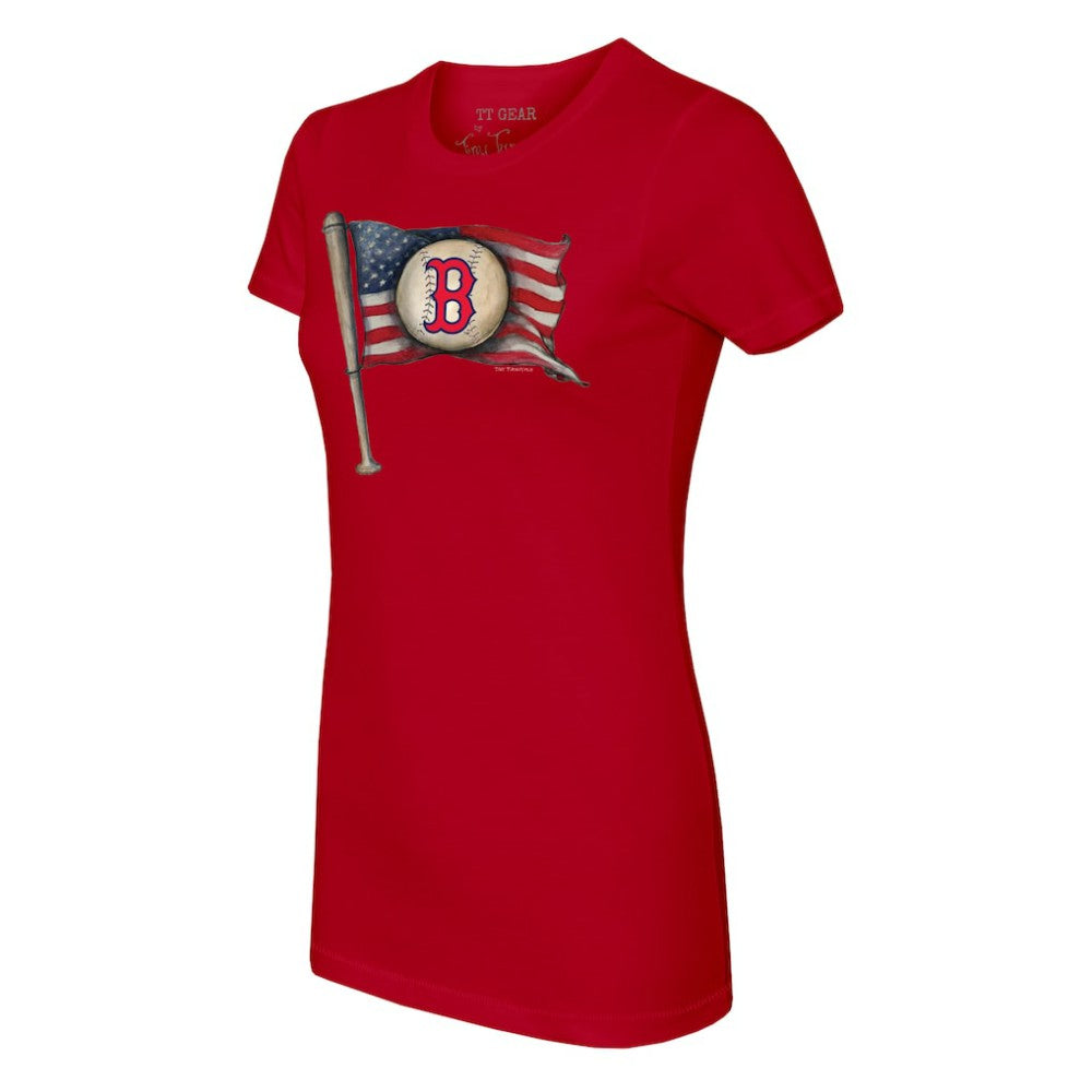 Boston Red Sox Tiny Turnip Women's Baseball Flag T-Shirt - Red - MLB on Sale