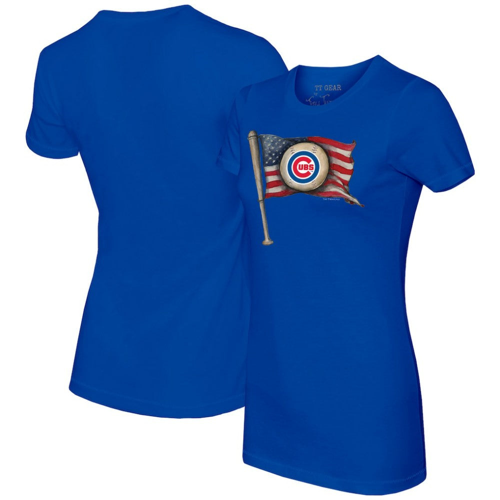 Chicago Cubs Tiny Turnip Women's Baseball Flag T-Shirt - Royal - MLB Lifestyle