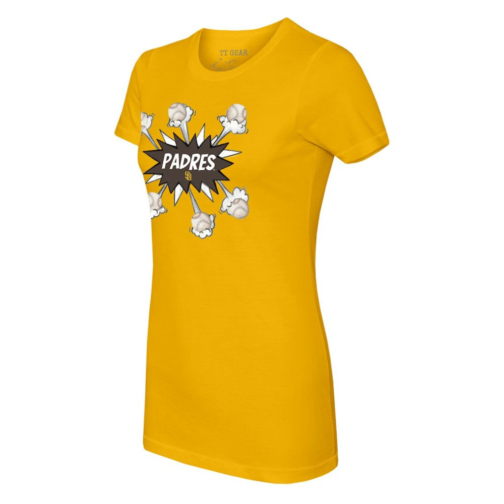San Diego Padres Tiny Turnip Women's Baseball Pow T-Shirt - Gold - MLB on Sale