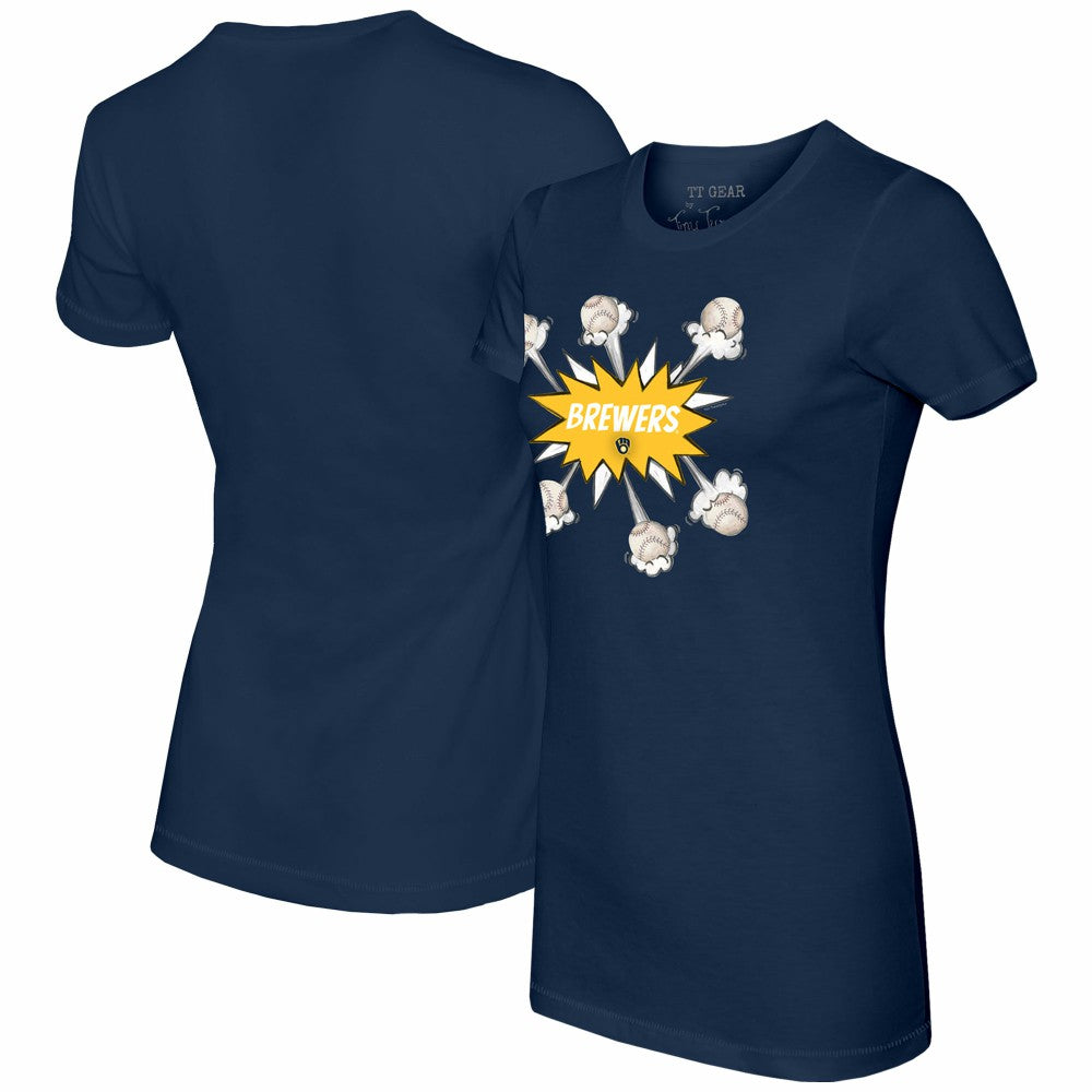Milwaukee Brewers Tiny Turnip Women's Baseball Pow T-Shirt - Navy - MLB Sale