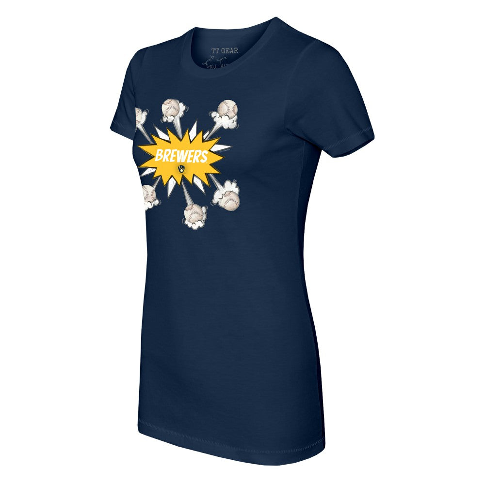 Milwaukee Brewers Tiny Turnip Women's Baseball Pow T-Shirt - Navy - MLB Sale