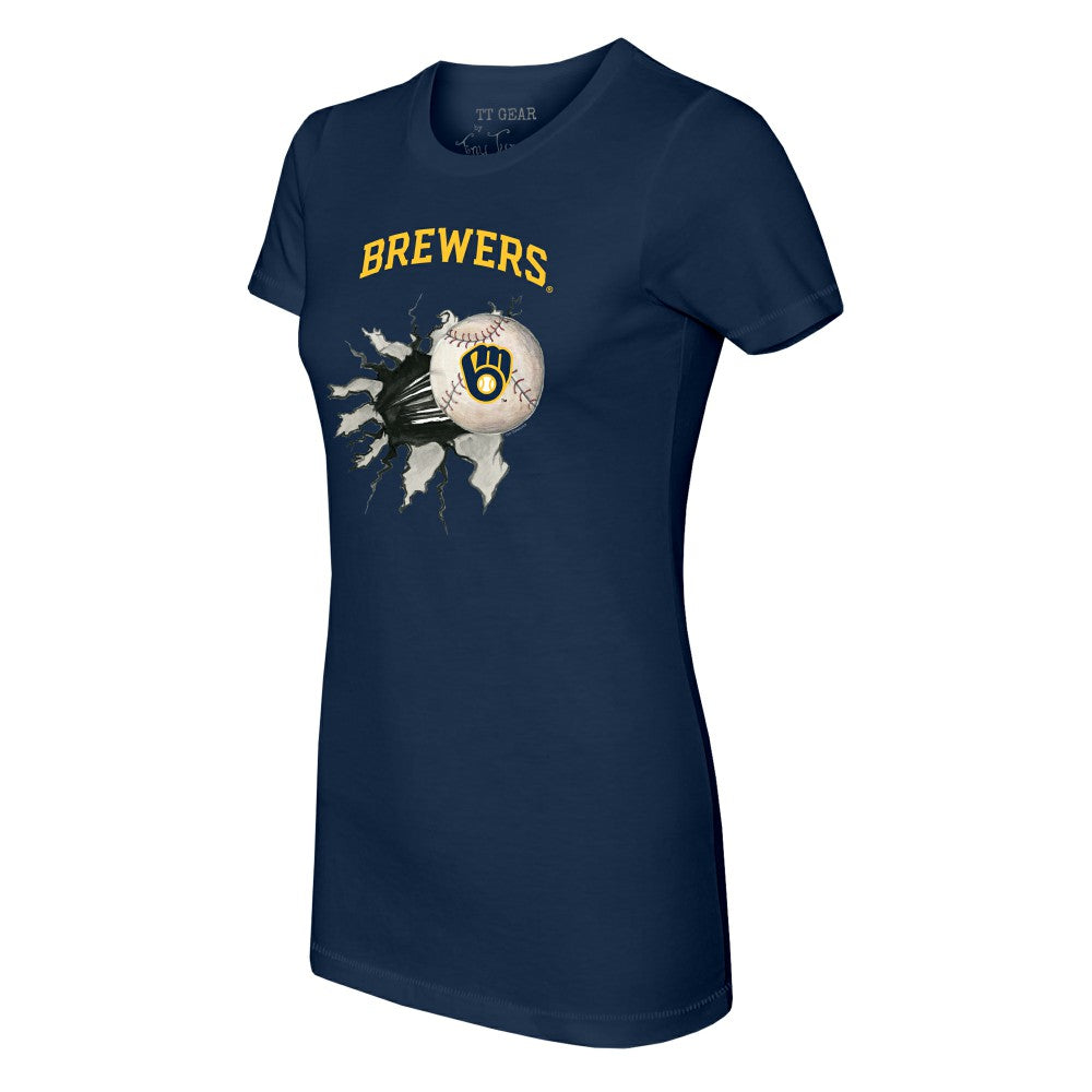 Milwaukee Brewers Tiny Turnip Women's Baseball Tear T-Shirt - Navy - MLB Discount