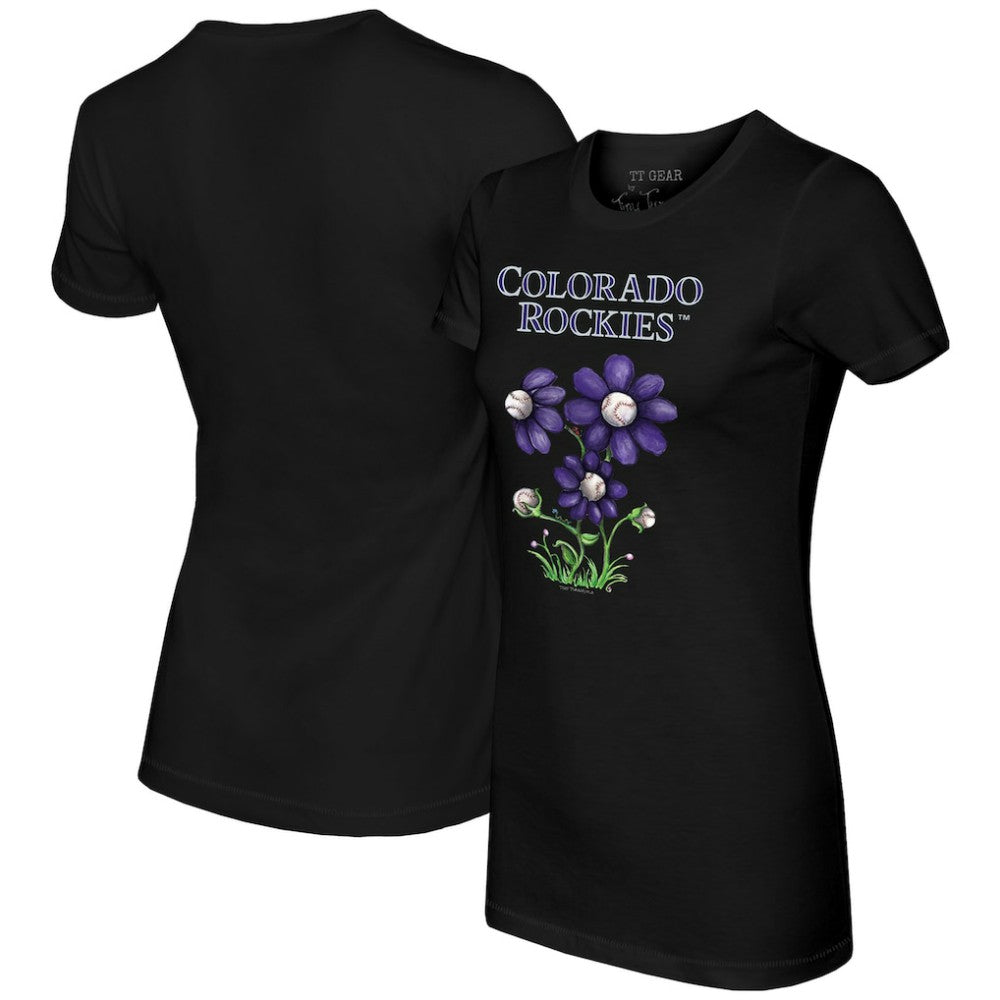 Colorado Rockies Tiny Turnip Women's Blooming Baseballs T-Shirt - Black - MLB Lifestyle