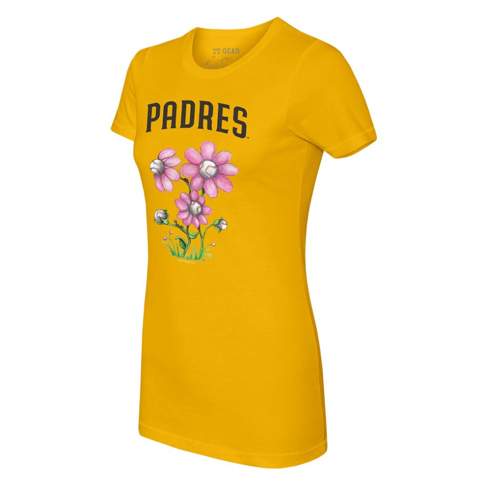 San Diego Padres Tiny Turnip Women's Blooming Baseballs T-Shirt - Gold - MLB Lifestyle