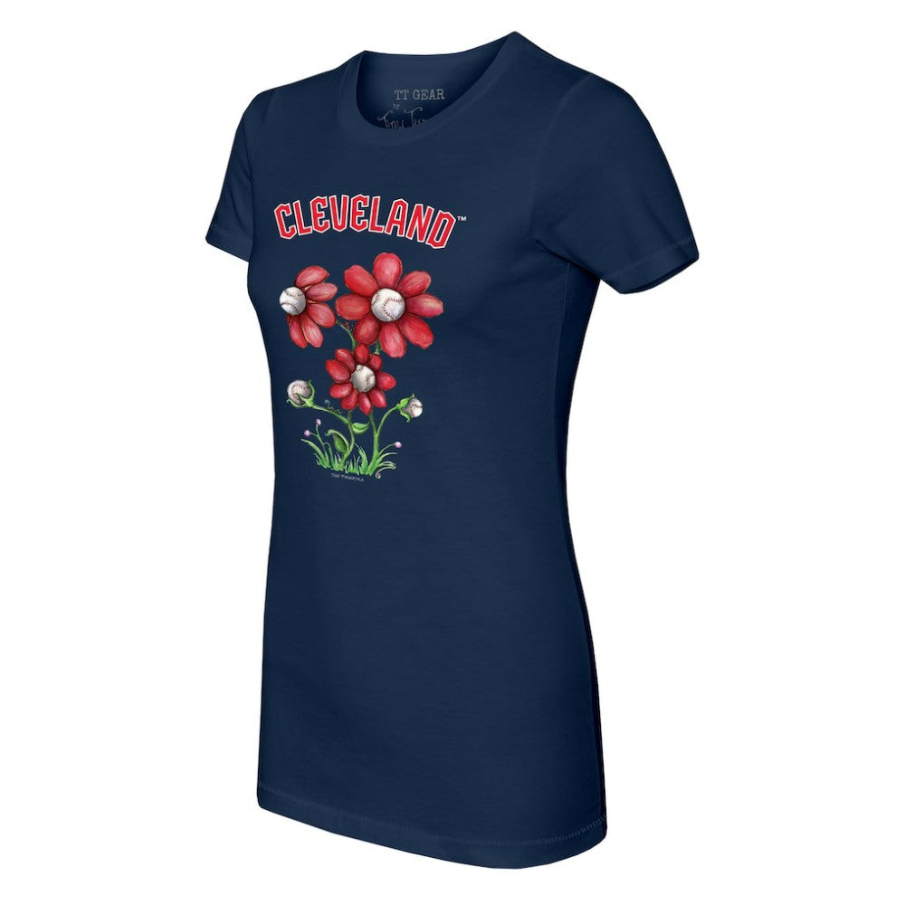 Cleveland Guardians Tiny Turnip Women's Blooming Baseballs T-Shirt - Navy - MLB Lifestyle
