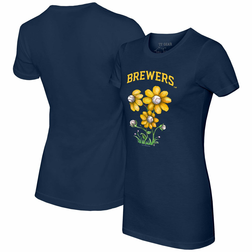 Milwaukee Brewers Tiny Turnip Women's Blooming Baseballs T-Shirt - Navy - MLB Sale