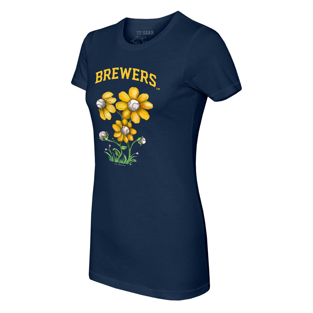 Milwaukee Brewers Tiny Turnip Women's Blooming Baseballs T-Shirt - Navy - MLB Sale