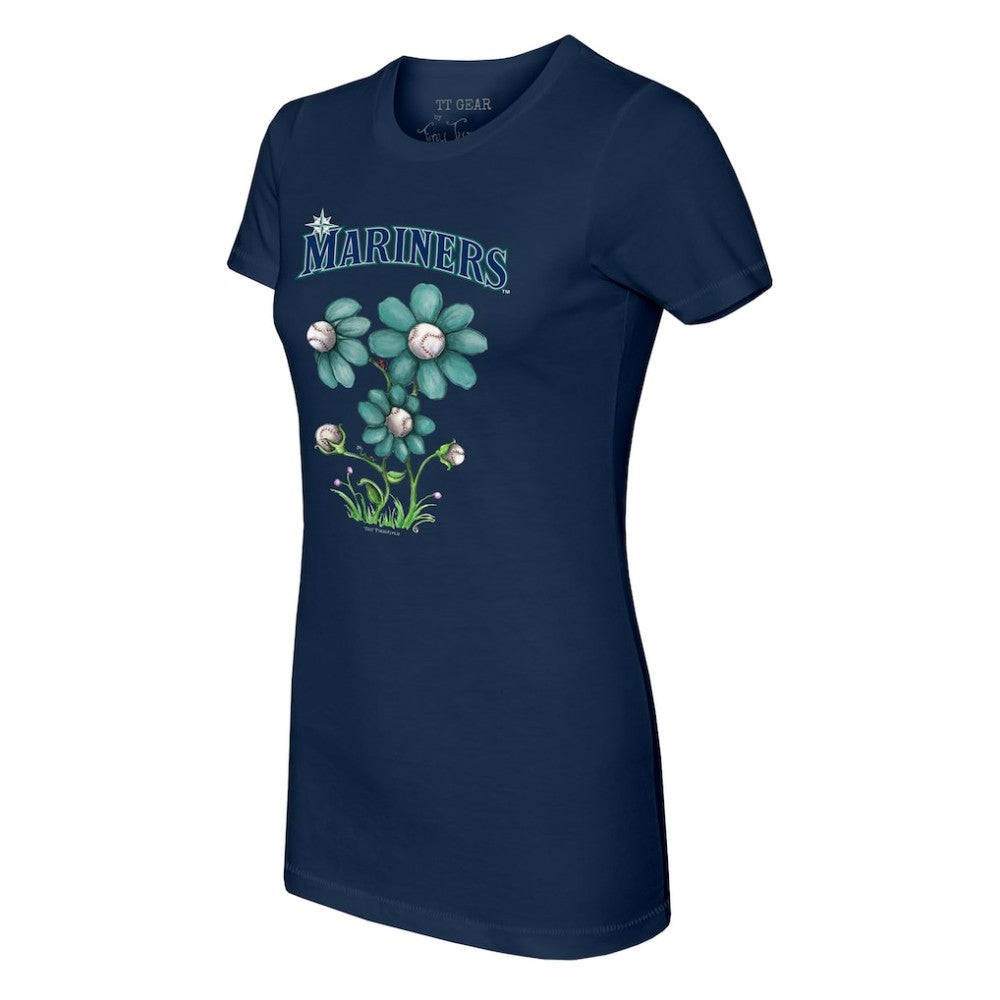 Seattle Mariners Tiny Turnip Women's Blooming Baseballs T-Shirt - Navy - MLB Lifestyle