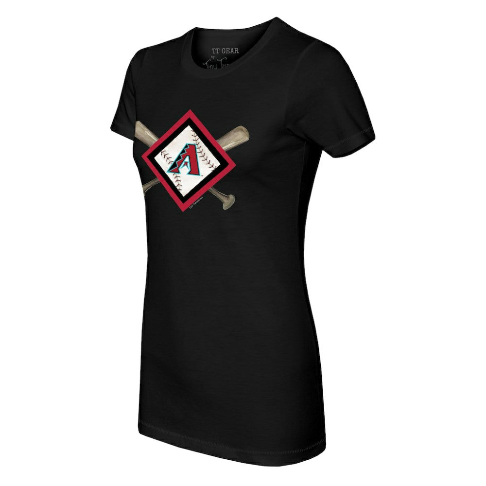 Arizona Diamondbacks Tiny Turnip Women's Diamond Cross Bats T-Shirt - Black - MLB Discount