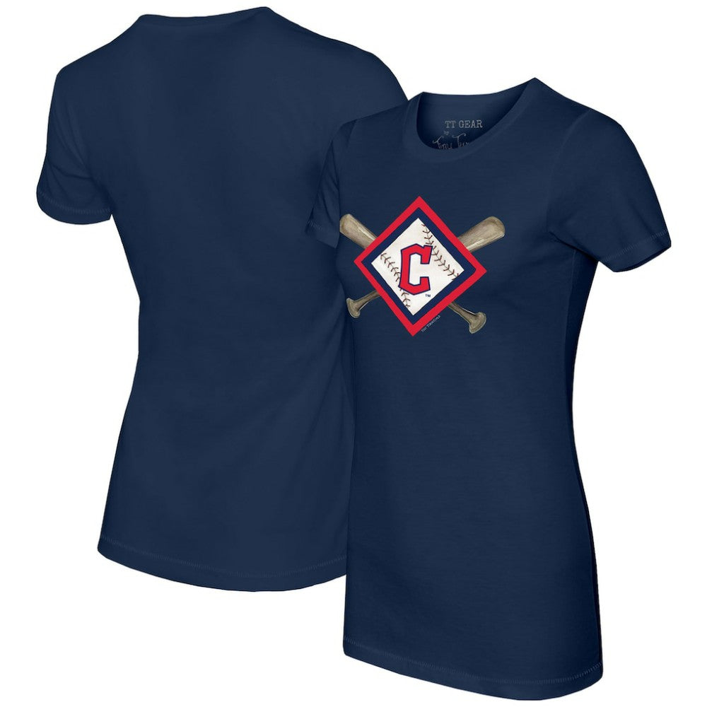 Cleveland Guardians Tiny Turnip Women's Diamond Cross Bats T-Shirt - Navy - MLB on Sale