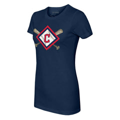 Cleveland Guardians Tiny Turnip Women's Diamond Cross Bats T-Shirt - Navy - MLB on Sale